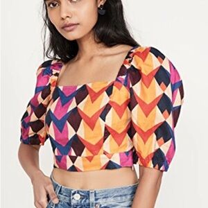 NWT Farm Rio Lindeza Grafica Linen Crop Top